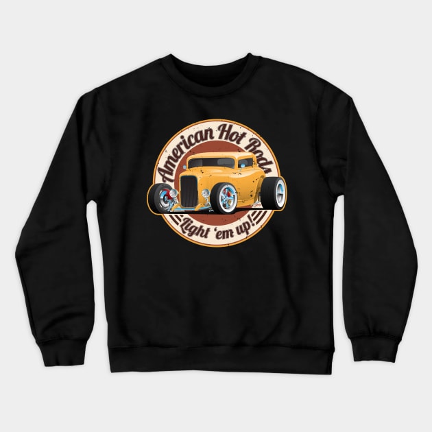 American Hot Rods Light 'Em Up Vintage Car Illustration Crewneck Sweatshirt by hobrath